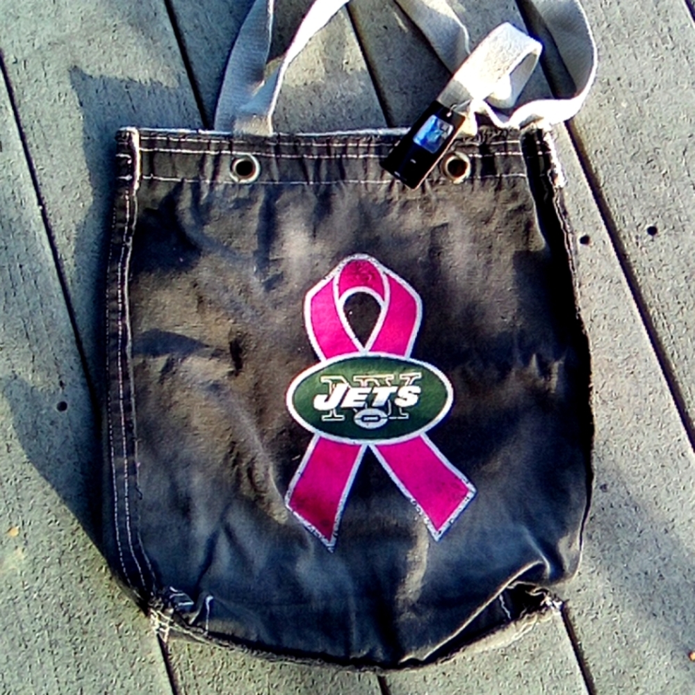 NWT Little Earth NY Jets NFL vintage tote bag breast cancer ribbon